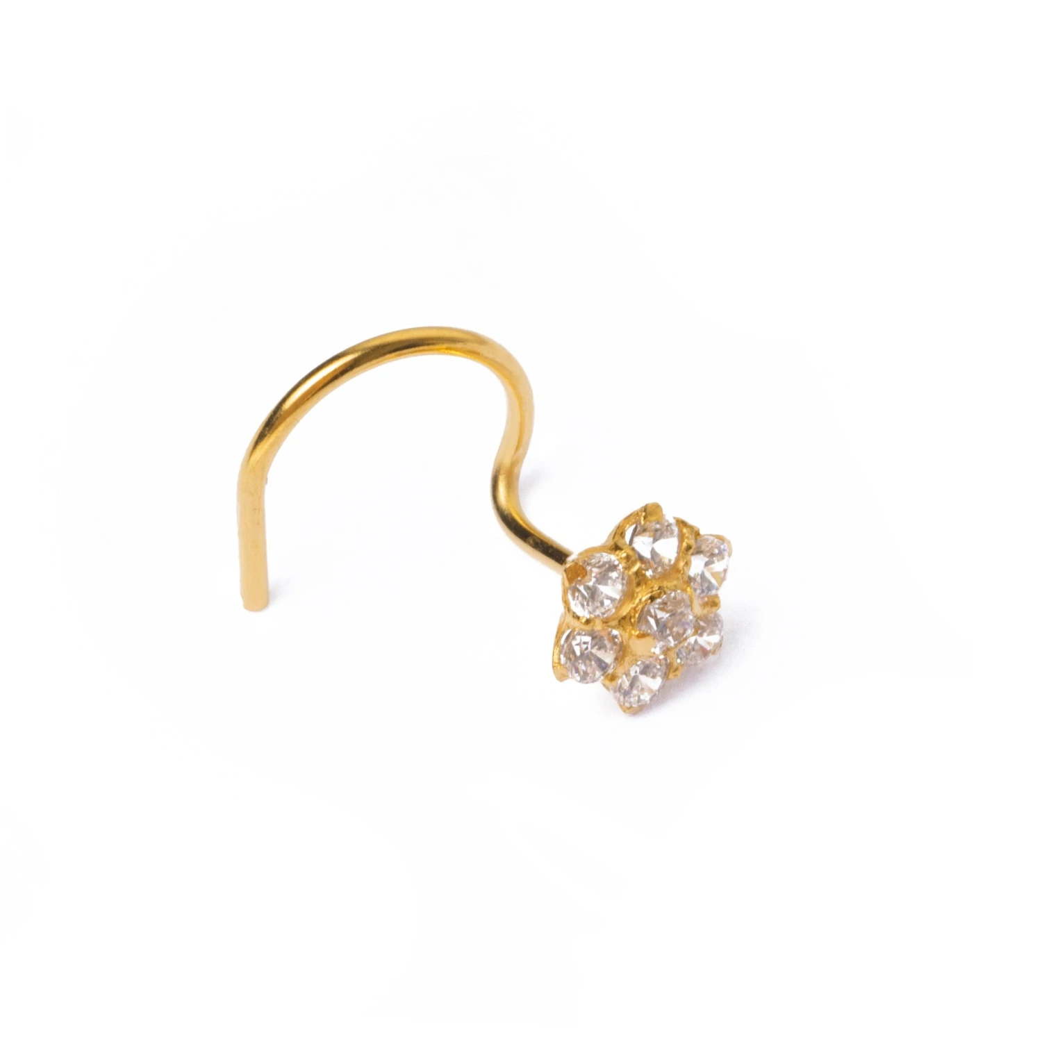 18ct Yellow Gold Wire Coil Back Nose Stud Set With Seven Cubic Zirconia's (4mm - 5mm). 7 18ct Yellow Gold Wire Coil Back Nose Stud Set With Seven Cubic Zirconia's (4mm - 5mm). - Image 7