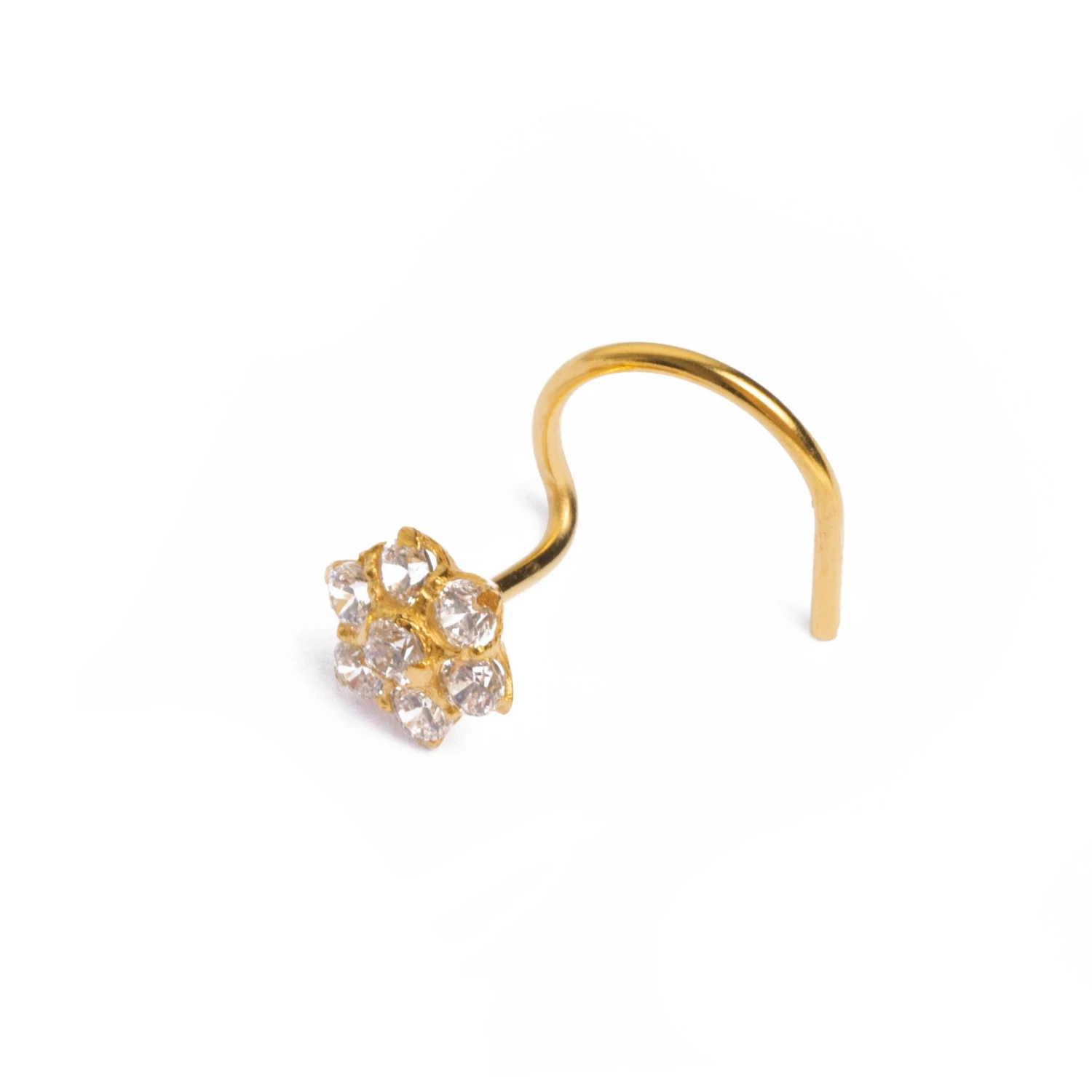 18ct Yellow Gold Wire Coil Back Nose Stud Set With Seven Cubic Zirconia's (4mm - 5mm). 4 18ct Yellow Gold Wire Coil Back Nose Stud Set With Seven Cubic Zirconia's (4mm - 5mm). - Image 4