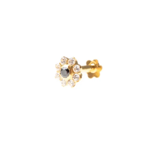 18ct Yellow Gold Nose Stud Set With Eight White And One Colour Cubic Zirconia Stones. -Shiny Jewelry Hub NIP 5 640c 18ct Yellow Gold Screw Back Nose Stud set with Red White Cubic Zirconias