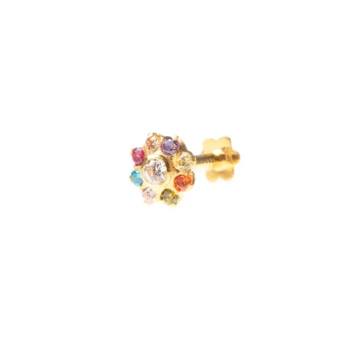 18ct Yellow Gold Nose Stud Set With Eight White And One Colour Cubic Zirconia Stones. -Shiny Jewelry Hub NIP 5 640d 18ct Yellow Gold Screw Back Nose Stud set with Multi Coloured White Cubic Zirconias