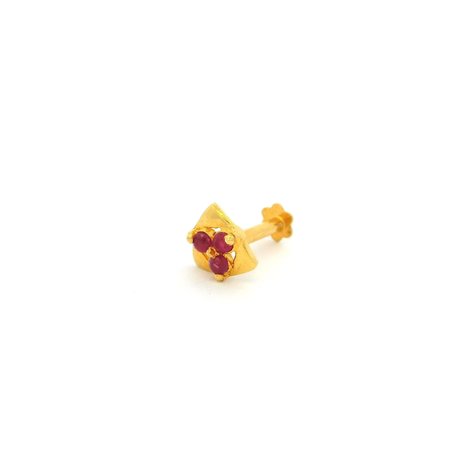 18ct Yellow Gold Screw Back Nose Stud Set With Three Red Cubic Zirconias. 3 18ct Yellow Gold Screw Back Nose Stud Set With Three Red Cubic Zirconias. - Image 3