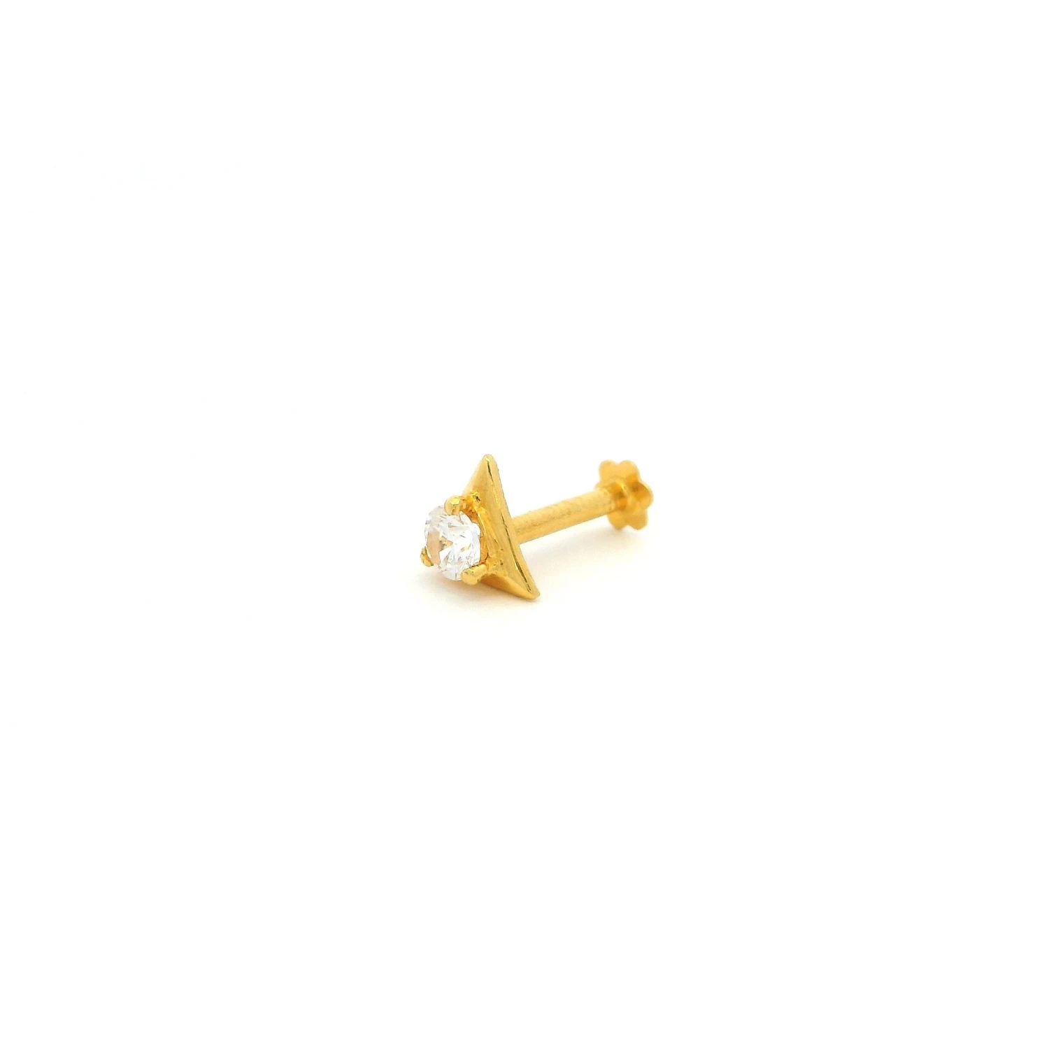 18ct Yellow Gold Screw Back Nose Stud With One White Cubic Zirconia In A Triangular Shaped Setting. 3 18ct Yellow Gold Screw Back Nose Stud With One White Cubic Zirconia In A Triangular Shaped Setting. - Image 3