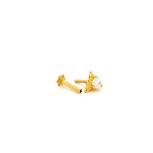 18ct Yellow Gold Screw Back Nose Stud With One White Cubic Zirconia In A Triangular Shaped Setting. 8 18ct Yellow Gold Screw Back Nose Stud With One White Cubic Zirconia In A Triangular Shaped Setting. -Shiny Jewelry Hub NIP 5 770 3