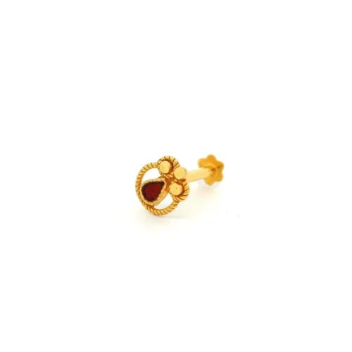 18ct Yellow Gold Screw Back Nose Stud With Red Enamel.