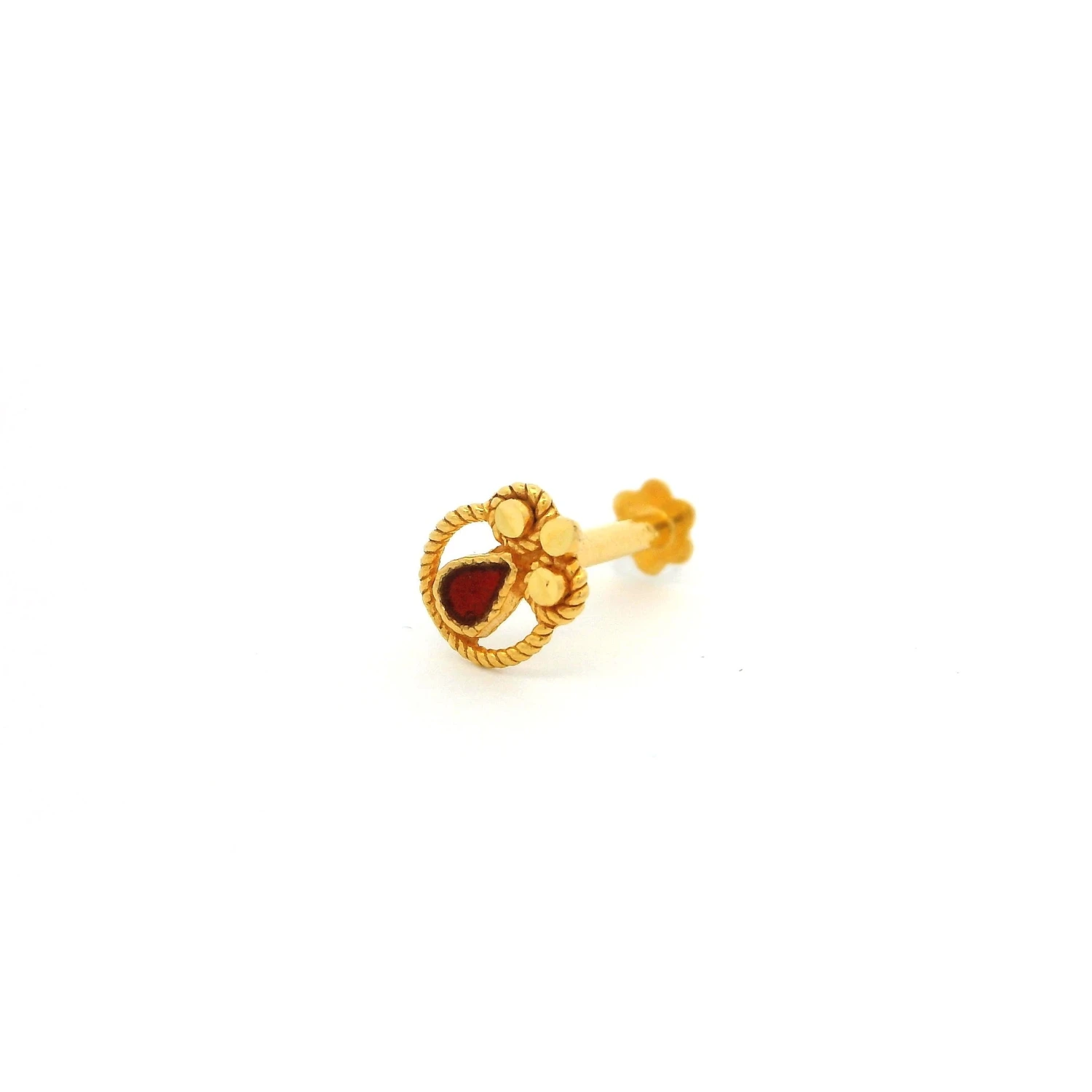 18ct Yellow Gold Screw Back Nose Stud With Red Enamel. 1 18ct Yellow Gold Screw Back Nose Stud With Red Enamel.
