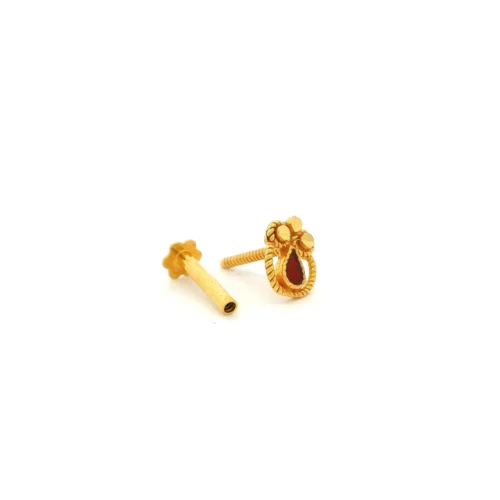 18ct Yellow Gold Screw Back Nose Stud With Red Enamel. 5 18ct Yellow Gold Screw Back Nose Stud With Red Enamel. -Shiny Jewelry Hub NIP 6 710d 3