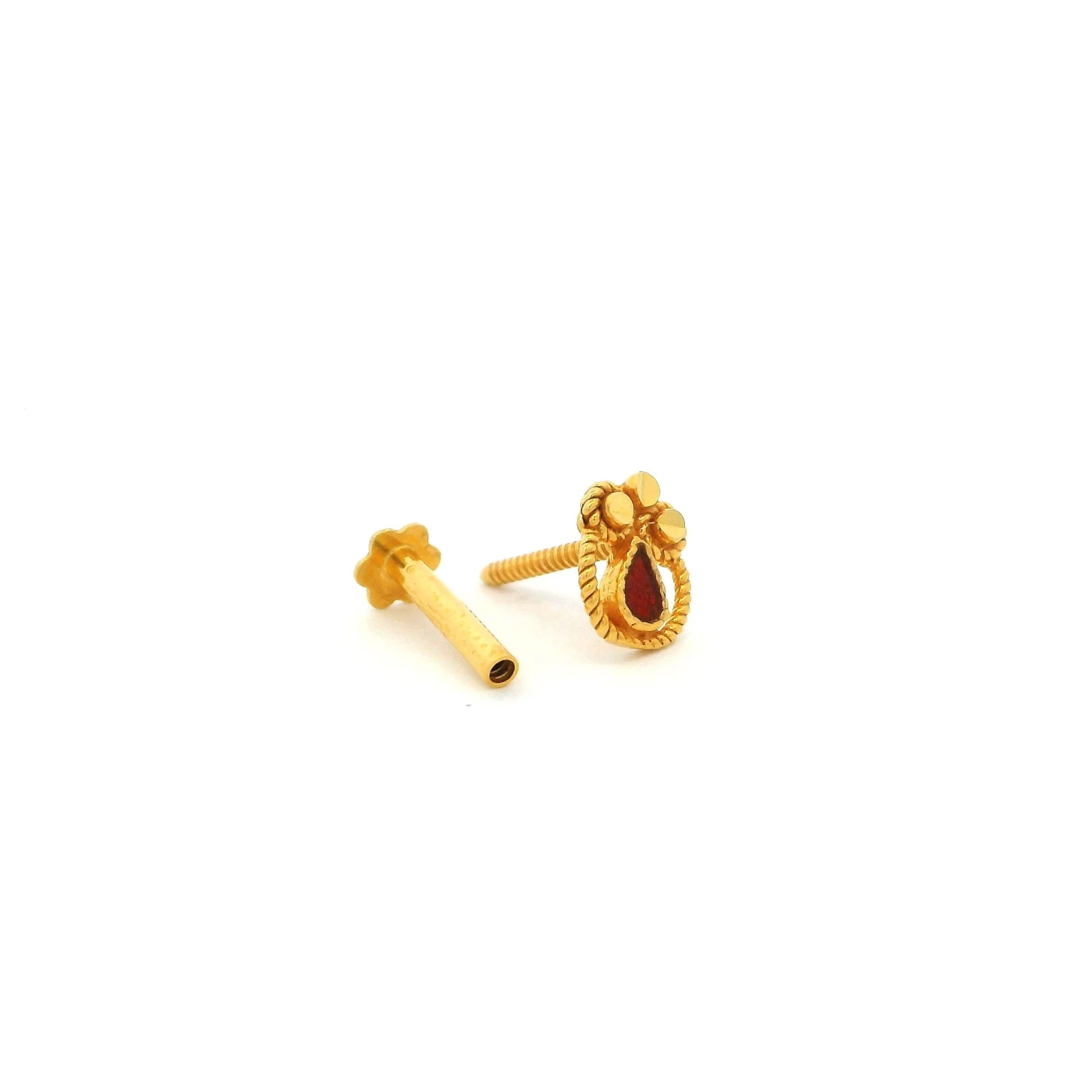 18ct Yellow Gold Screw Back Nose Stud With Red Enamel. 3 18ct Yellow Gold Screw Back Nose Stud With Red Enamel. - Image 3