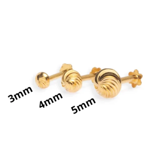 18ct Yellow Gold Screw Back Nose Stud With Diamond Cut Design NIP-7-900 12 18ct Yellow Gold Screw Back Nose Stud With Diamond Cut Design NIP-7-900 -Shiny Jewelry Hub NIP 7 900ABC 2b