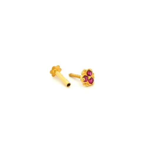 18ct Yellow Gold Nose Stud Set With Three Pink Cubic Zirconia Stones. -Shiny Jewelry Hub NS 4792 3
