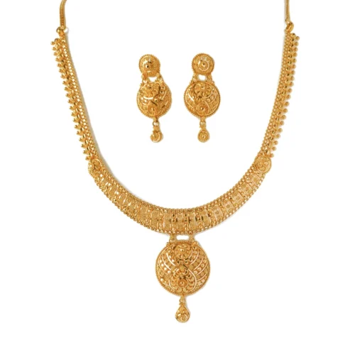 22ct Gold Filigree Design Jali Style Necklace And Earring Set N&E-8234