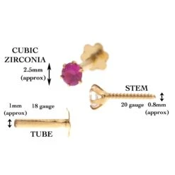 18ct Yellow Gold Nose Stud With Cubic Zirconia Stone -Shiny Jewelry Hub Nose Stud CZ Screw Back Dimensions NS 5800