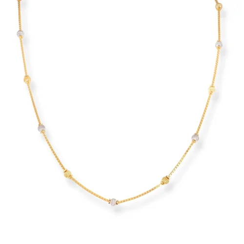 22ct Gold Chain With Rhodium Plated & Gold Beads At Intervals With Lobster Clasp – Elegant Stylish Jewellery | 16 Inches