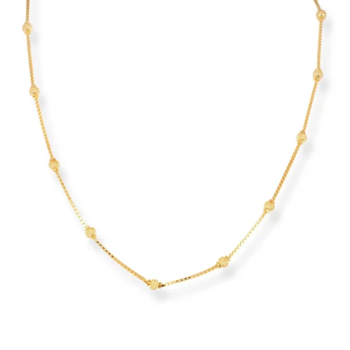 22ct Gold Chain With Diamond Cut & Gold Beads At Intervals With Lobster Clasp – Elegant Luxury Jewellery| 16 Inches