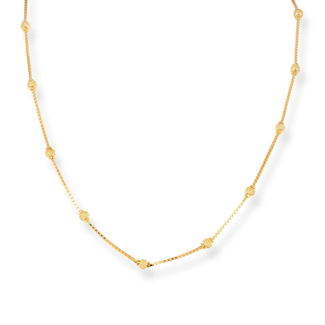 22ct Gold Chain With Diamond Cut & Gold Beads At Intervals With Lobster Clasp – Elegant Luxury Jewellery| 16 Inches 1 22ct Gold Chain With Diamond Cut & Gold Beads At Intervals With Lobster Clasp – Elegant Luxury Jewellery| 16 Inches