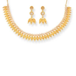 22ct Gold Necklace Suite With Cubic Zirconia Stones & Hook Clasp. -Shiny Jewelry Hub P1160236