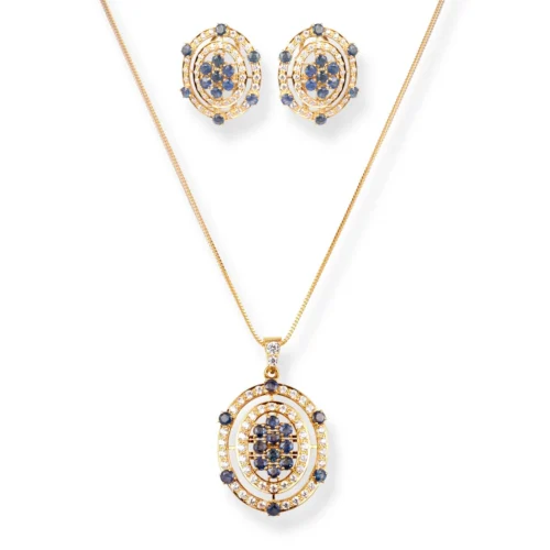 22ct Gold Necklace And Earrings Suite With White & Blue Cubic Zirconia Stones