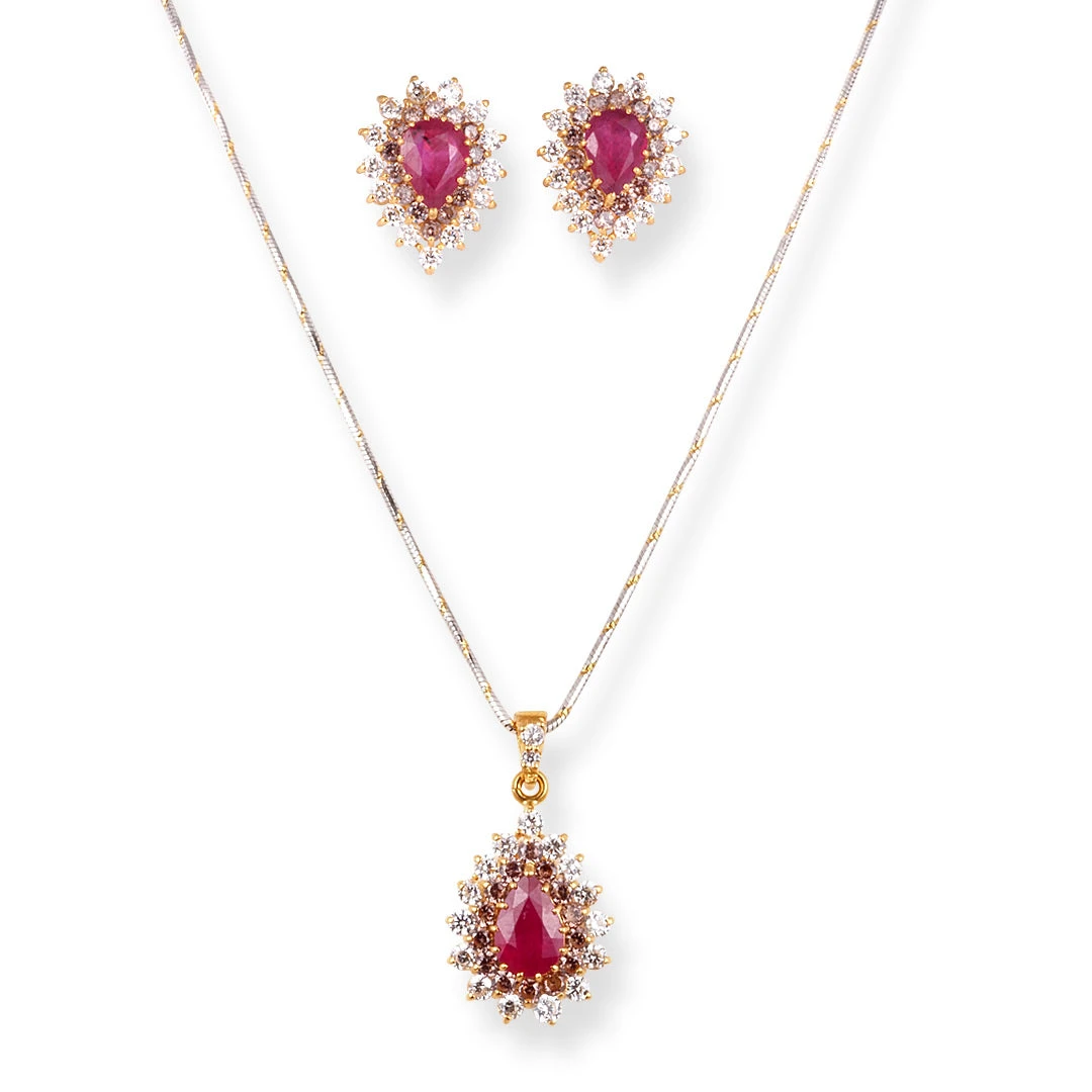 22ct Women's Gold Tear Drop Pattern Pendant Suite With Cubic Zirconia Stones 1 22ct Women's Gold Tear Drop Pattern Pendant Suite With Cubic Zirconia Stones