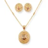 22ct Gold Antiquated Look Necklace And Earrings Set With Cubic Zirconia Stones
