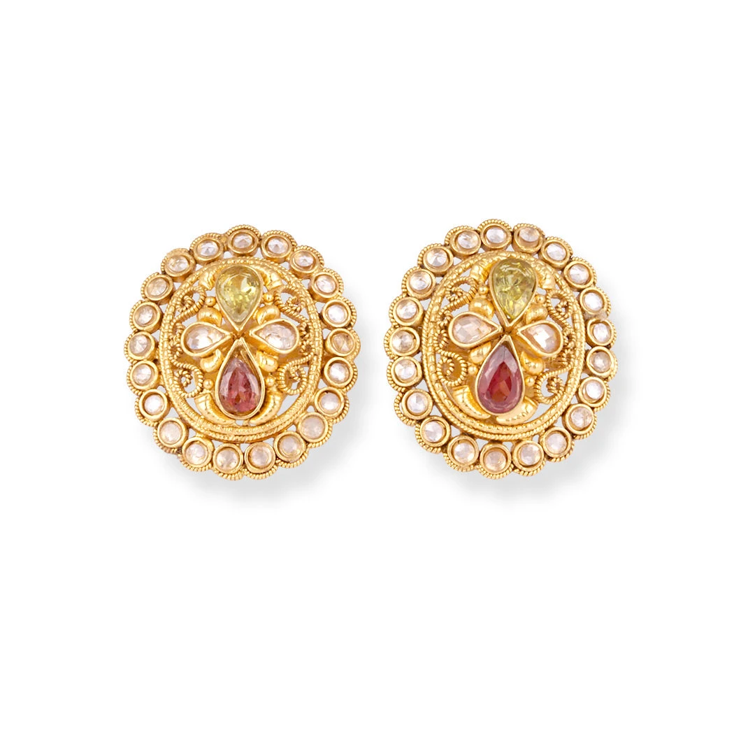 22ct Gold Antiquated Look Necklace And Earrings Set With Cubic Zirconia Stones 2 22ct Gold Antiquated Look Necklace And Earrings Set With Cubic Zirconia Stones - Image 2