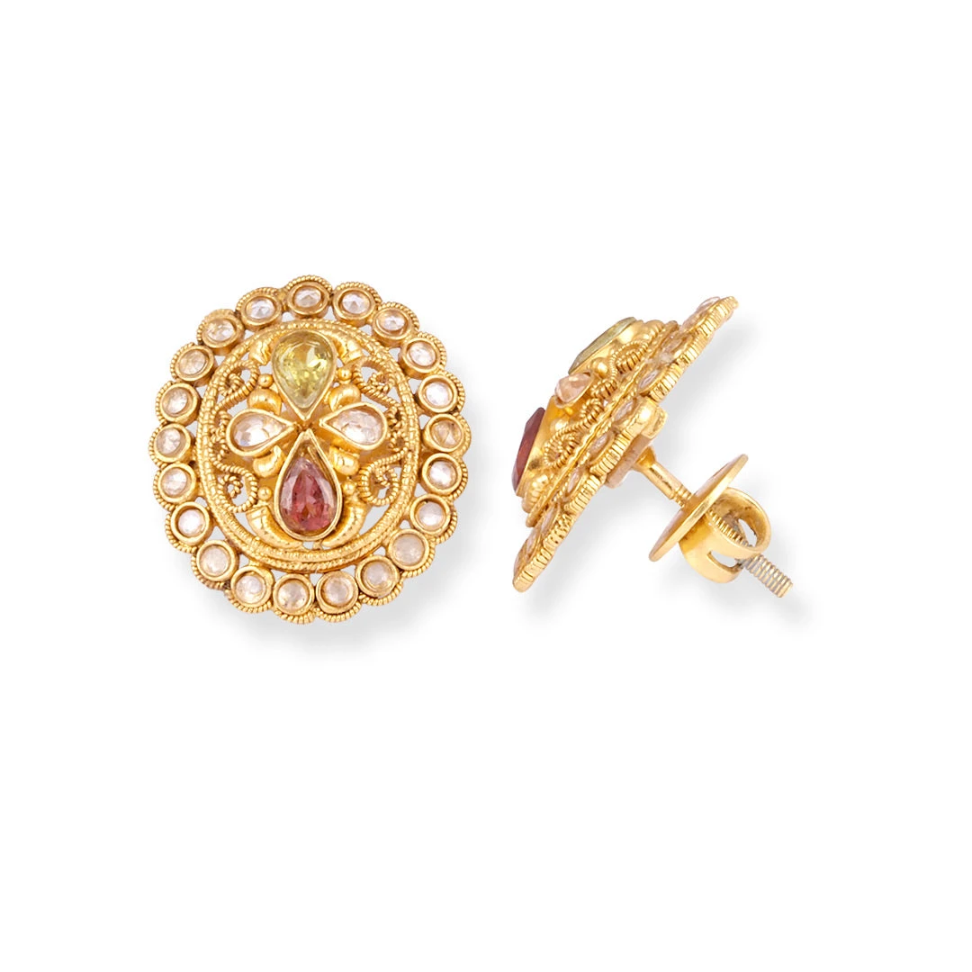 22ct Gold Antiquated Look Necklace And Earrings Set With Cubic Zirconia Stones 3 22ct Gold Antiquated Look Necklace And Earrings Set With Cubic Zirconia Stones - Image 3