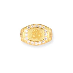 22ct Yellow Gold ॐ Ring With Cubic Zirconia Stones – Timeless Spiritual Symbol In Gold | Size S