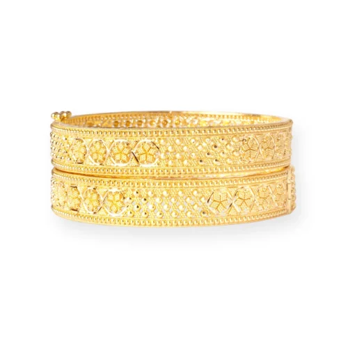 22ct Yellow Gold Bangle With Filigree Work & Secure Screw Fitting – Bangles For All Occasion