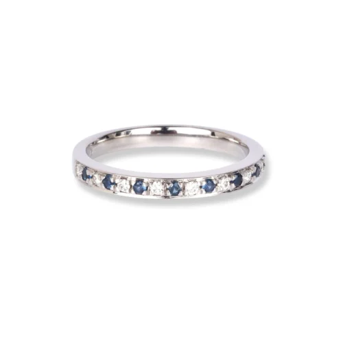 Platinum Half Eternity Diamond & Blue Sapphire Ring LR-6603