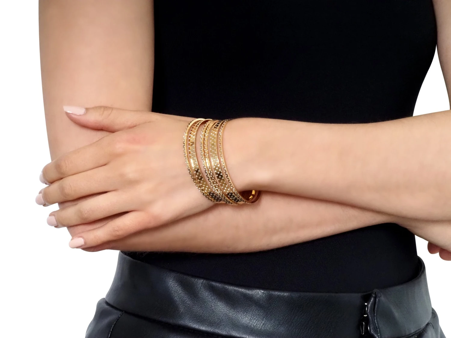 22ct Gold Flat Bangles Set Of 6 – Diamond Cut Rhodium 2 22ct Gold Flat Bangles Set Of 6 – Diamond Cut Rhodium - Image 2