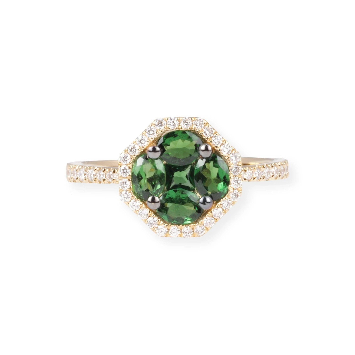 18ct Yellow Gold Diamond And Green Garnet Cluster Ring LR-7031 1 18ct Yellow Gold Diamond And Green Garnet Cluster Ring LR-7031
