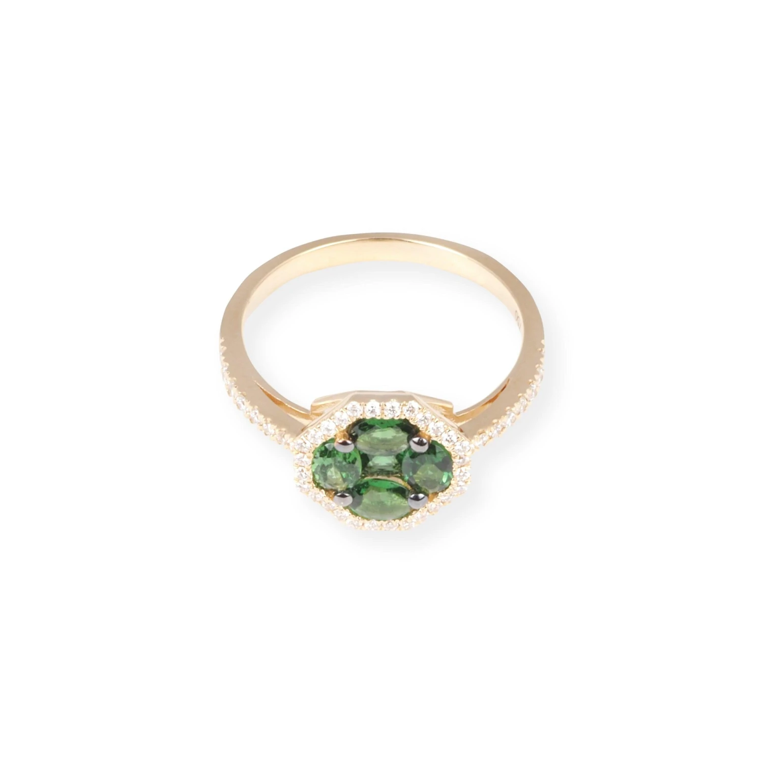 18ct Yellow Gold Diamond And Green Garnet Cluster Ring LR-7031 4 18ct Yellow Gold Diamond And Green Garnet Cluster Ring LR-7031 - Image 4