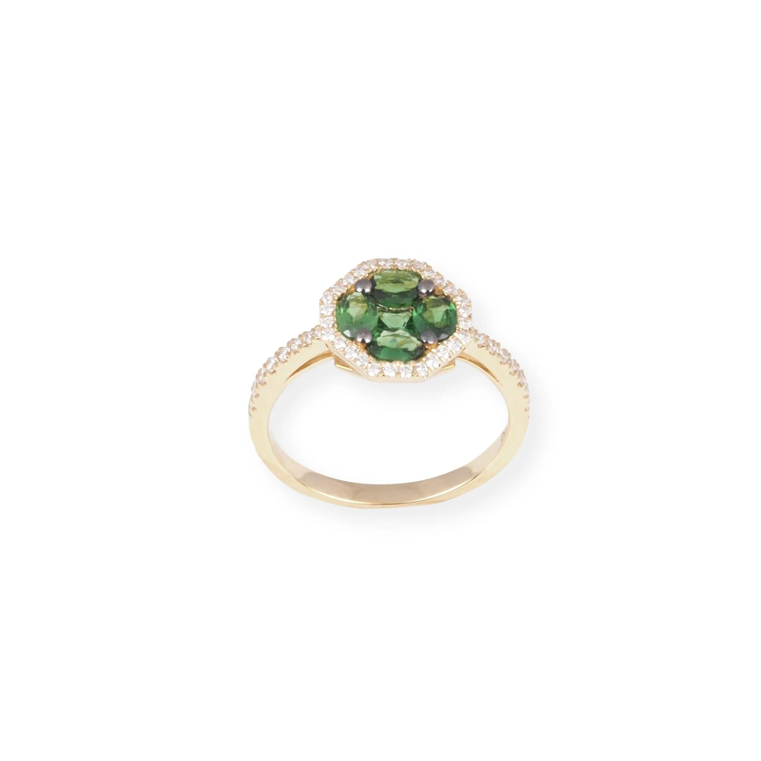 18ct Yellow Gold Diamond And Green Garnet Cluster Ring LR-7031 2 18ct Yellow Gold Diamond And Green Garnet Cluster Ring LR-7031 - Image 2