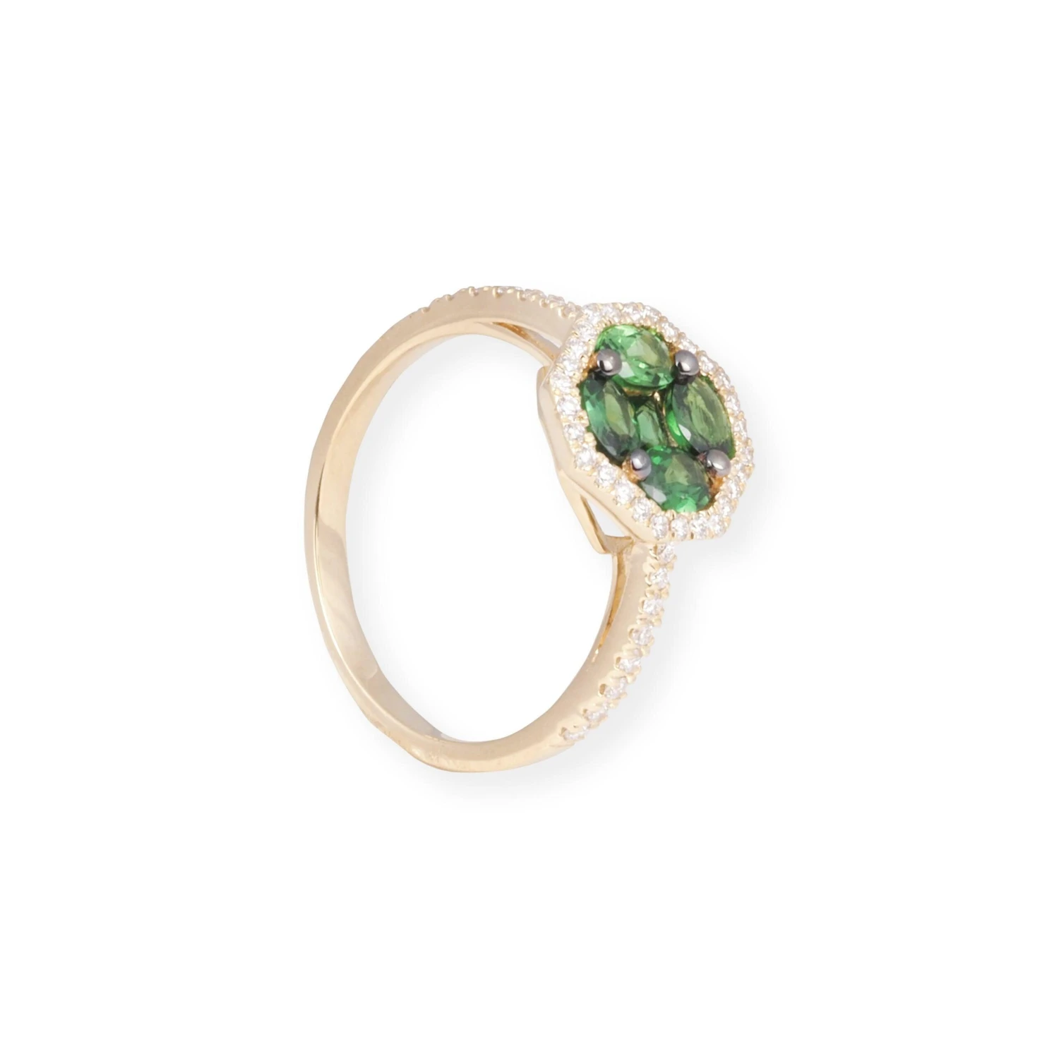 18ct Yellow Gold Diamond And Green Garnet Cluster Ring LR-7031 3 18ct Yellow Gold Diamond And Green Garnet Cluster Ring LR-7031 - Image 3