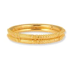 22ct Gold Pair Of Hollow Tube Bangles With Filigree Work & Comfort Fit Finish 7 22ct Gold Pair Of Hollow Tube Bangles With Filigree Work & Comfort Fit Finish -Shiny Jewelry Hub P9280124