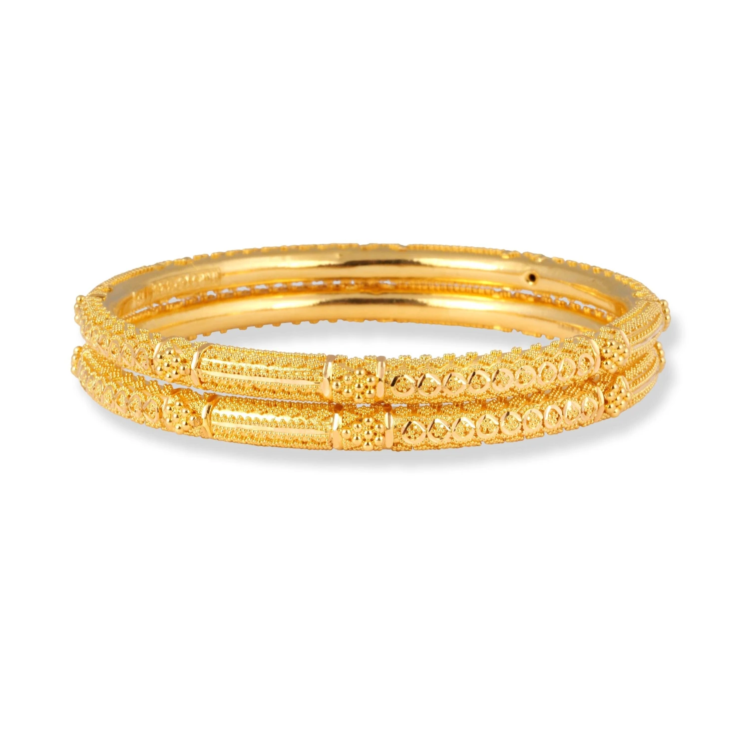 22ct Gold Pair Of Hollow Tube Bangles With Filigree Work & Comfort Fit Finish 4 22ct Gold Pair Of Hollow Tube Bangles With Filigree Work & Comfort Fit Finish - Image 4
