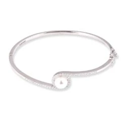 18ct Gold Openable Cultured Pearl & Diamond Bangles - Stunning Diamond & Pearl Bangle 4 18ct Gold Openable Cultured Pearl & Diamond Bangles - Stunning Diamond & Pearl Bangle -Shiny Jewelry Hub PA100055