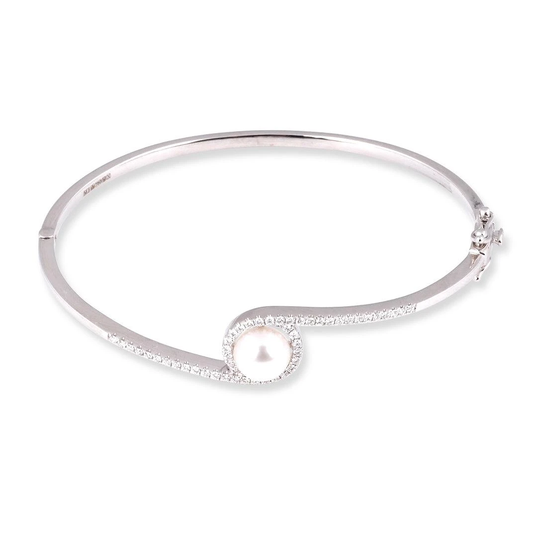 18ct Gold Openable Cultured Pearl & Diamond Bangles - Stunning Diamond & Pearl Bangle 2 18ct Gold Openable Cultured Pearl & Diamond Bangles - Stunning Diamond & Pearl Bangle - Image 2