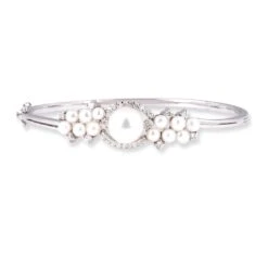 18ct Gold Openable Cultured Pearl & Diamond Bangle - Elegant Diamond Pearl Bangle