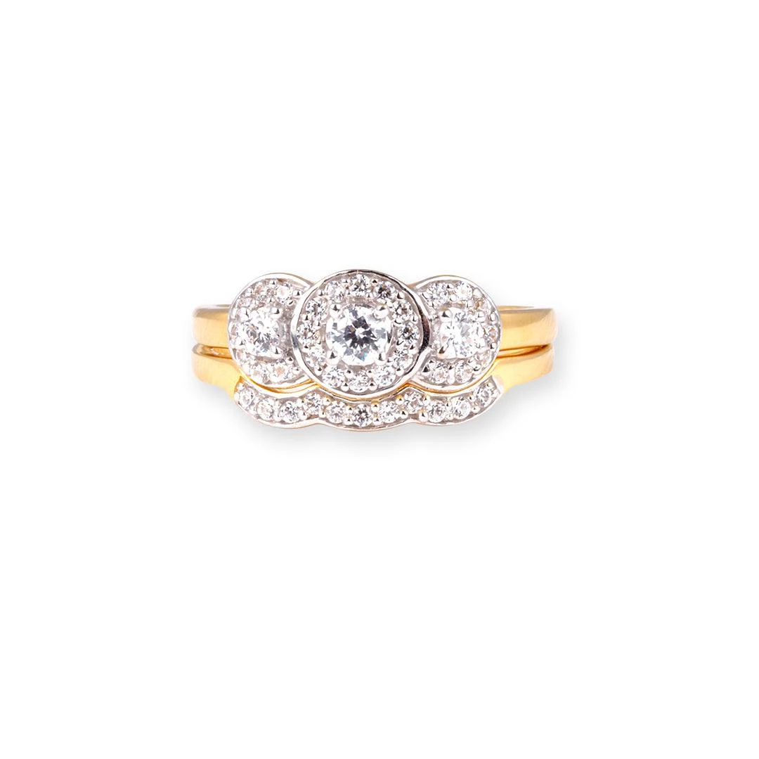 22ct Gold Swarovski Zirconia Trilogy Style Engagement Ring And Wedding Band Suite "jodi" LR18425 1 22ct Gold Swarovski Zirconia Trilogy Style Engagement Ring And Wedding Band Suite "jodi" LR18425