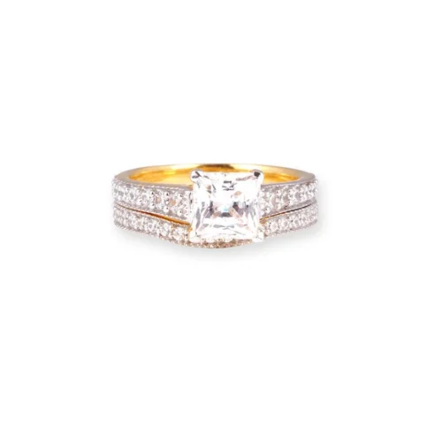 22ct Gold Princess Cut Swarovski Zirconia Engagement Ring & Wedding Band Suite LR19055