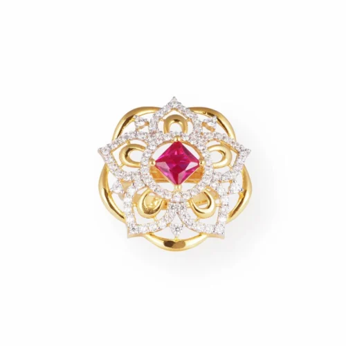 22ct Gold Swarovski Zirconia And Pink Centre Stone Dress Ring-7098