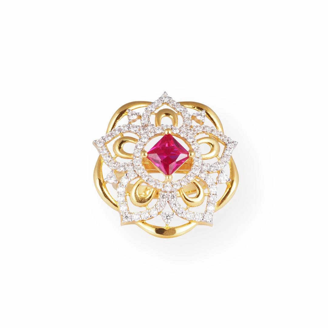 22ct Gold Swarovski Zirconia And Pink Centre Stone Dress Ring-7098 1 22ct Gold Swarovski Zirconia And Pink Centre Stone Dress Ring-7098