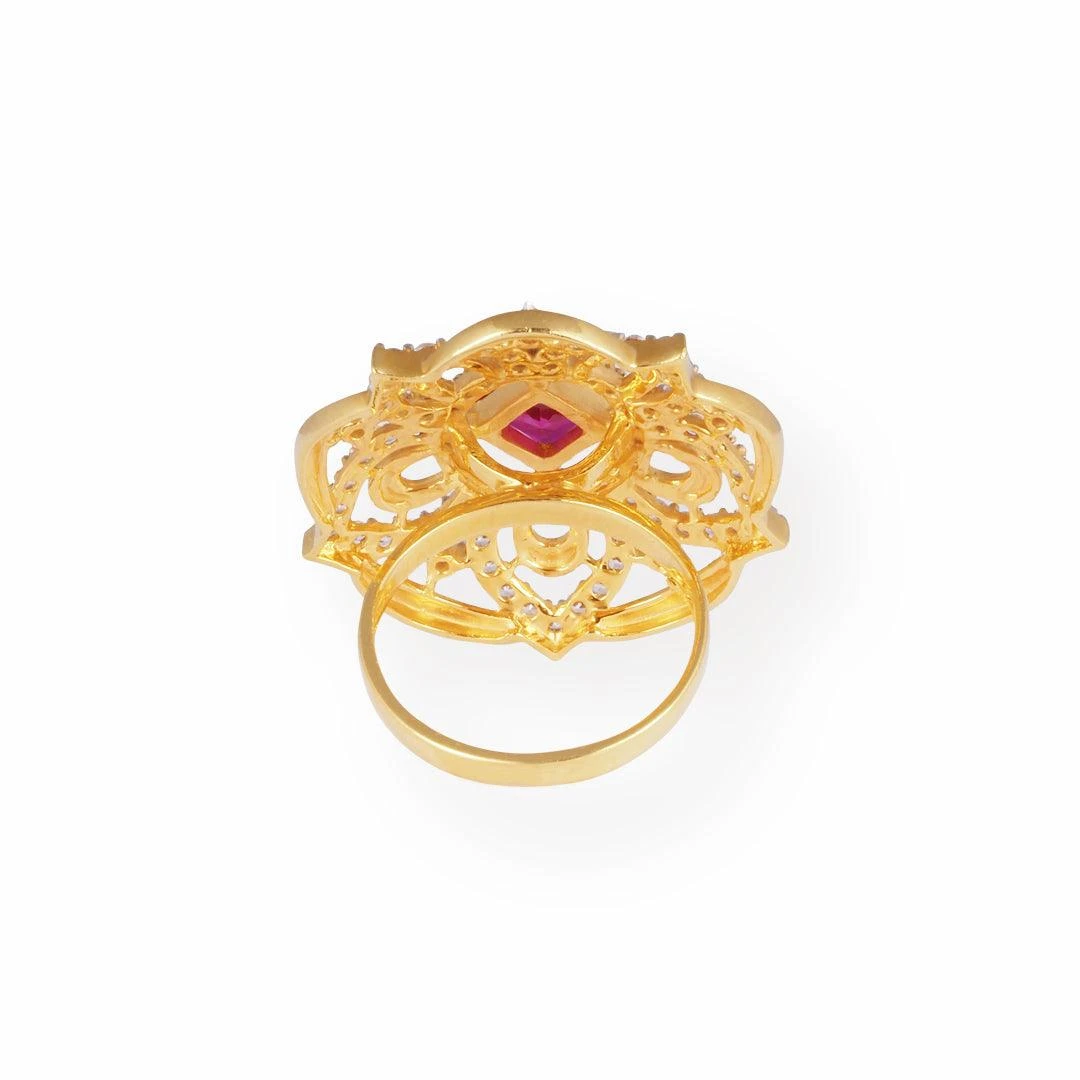 22ct Gold Swarovski Zirconia And Pink Centre Stone Dress Ring-7098 3 22ct Gold Swarovski Zirconia And Pink Centre Stone Dress Ring-7098 - Image 3