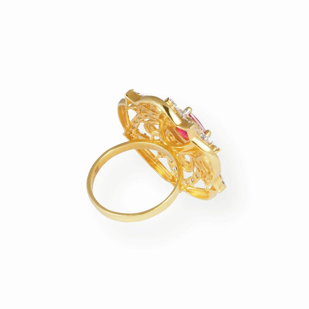22ct Gold Swarovski Zirconia And Pink Centre Stone Dress Ring-7098 4 22ct Gold Swarovski Zirconia And Pink Centre Stone Dress Ring-7098 - Image 4