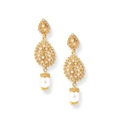 22ct Gold Antique-Style Pearl & Cubic Zirconia Teardrop Necklace And Earrings Set -Shiny Jewelry Hub PC120022