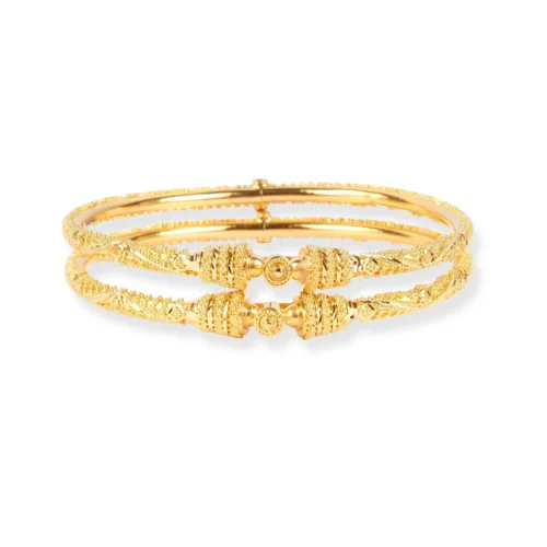 Pair Of 22ct Gold Openable Bangles With Filigree Design - Elegant 22ct Bangles