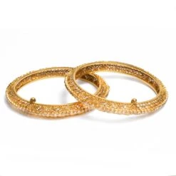 Pair Of 22ct Gold Antiquated Look Openable Bangles With Polki Style Stones - Polki Stone Gold Bangles