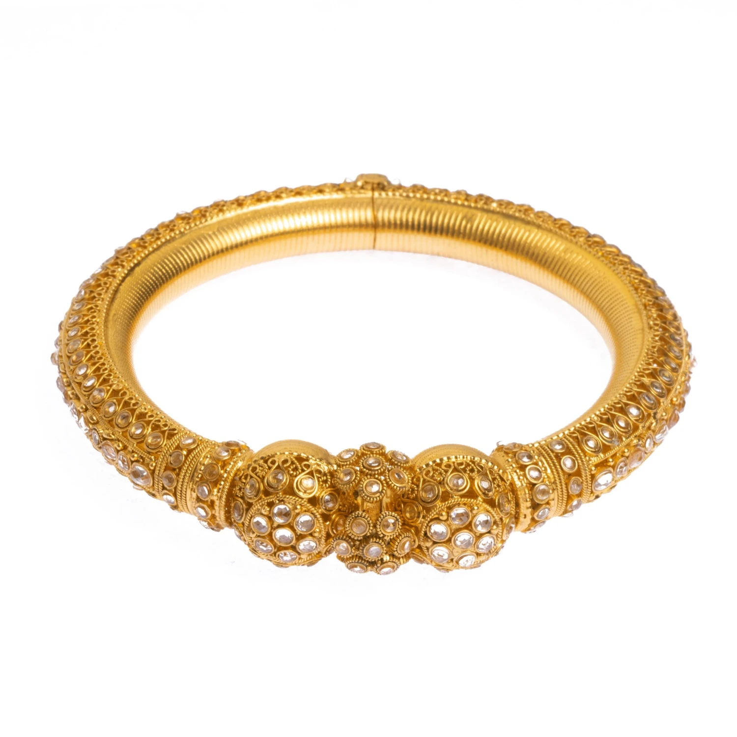 Pair Of 22ct Gold Antiquated Look Openable Comfort Fit Bangles With Polki Style Stones - Traditional Craftsmanship 3 Pair Of 22ct Gold Antiquated Look Openable Comfort Fit Bangles With Polki Style Stones - Traditional Craftsmanship - Image 3