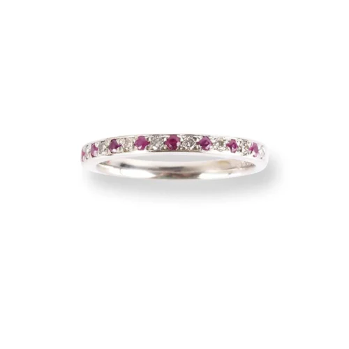 Platinum Diamond & Ruby Half-Eternity Band LR-6669 -Shiny Jewelry Hub PlatinumDiamond RubyHalf EternityBandLR 6669 2