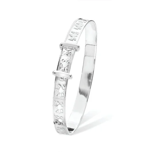 Sterling Silver Teddy Engraved Adjustable Children's Bangle