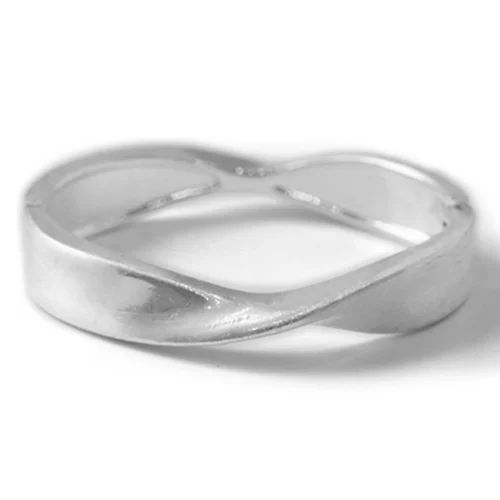 Satin Finish Silver Plated Openable Twisted Design Fashion Bangle
